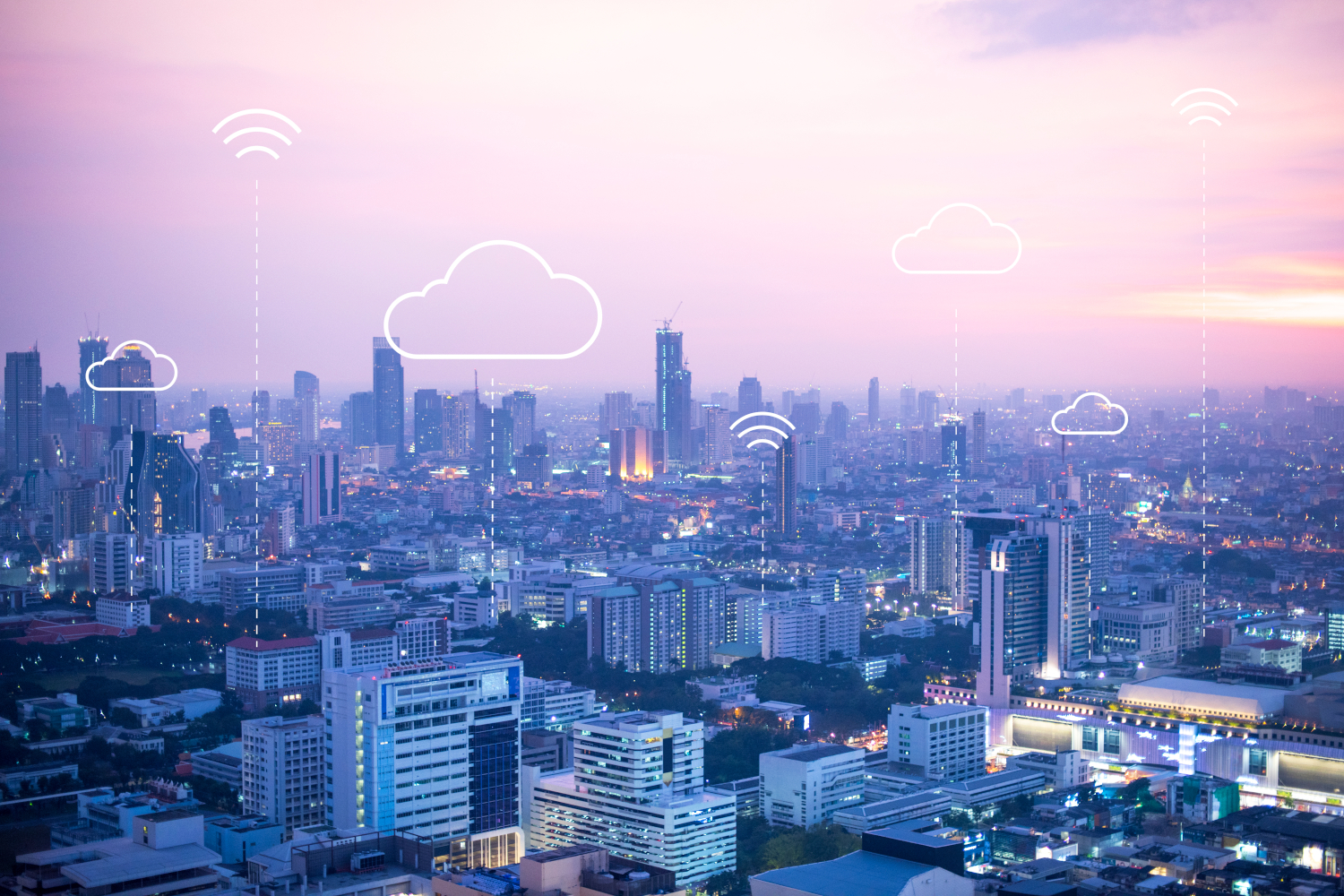 IoT Connections over a city graphic